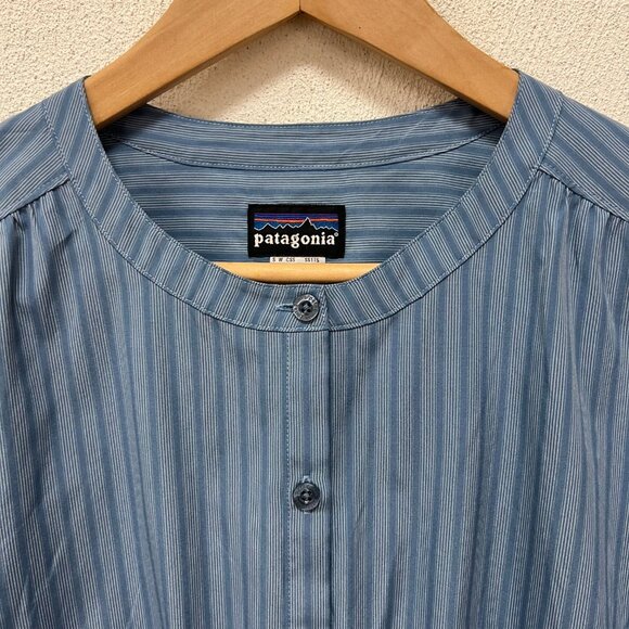 Patagonia Women's Blue Pin Striped Button Front Long Sleeve Shirt Sz Medium - Picture 2 of 5